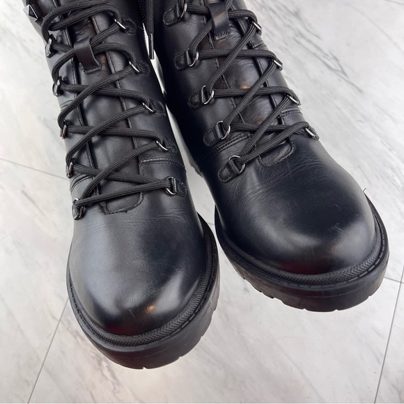 •Marc Fisher Women’s 9.5 black leather laboni combat 3” heel boots - Picture 5 of 15